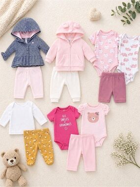 Newborn Baby Girl Bundle Pink Outfits Set Carter’s NB Clothes Lot clothing